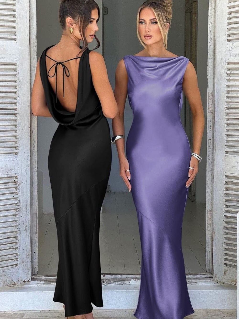 Amazon Black Satin Maxi Dress with Cowl Neck